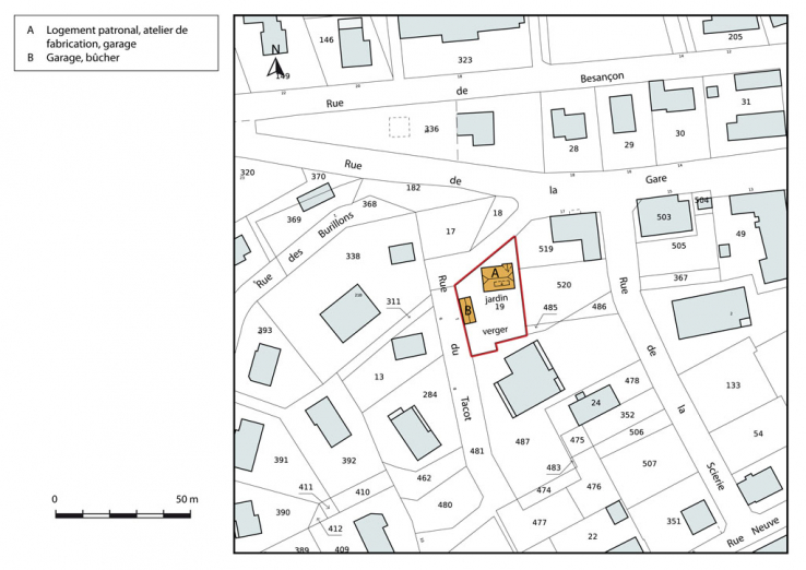 Plan-masse et de situation. Extrait du plan cadastral, 2015, section AI. © Région Bourgogne-Franche-Comté, Inventaire du patrimoine
