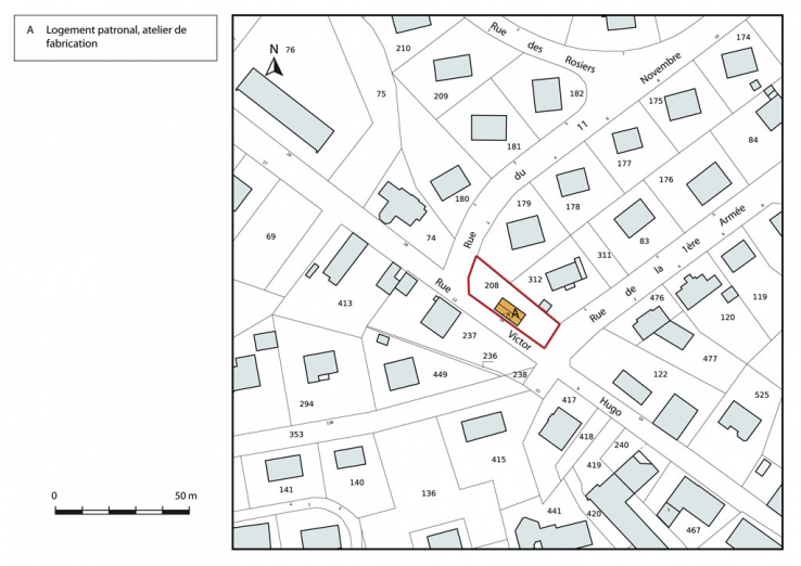 Plan-masse et de situation. Extrait du plan cadastral, 2015, section AB. © Région Bourgogne-Franche-Comté, Inventaire du patrimoine