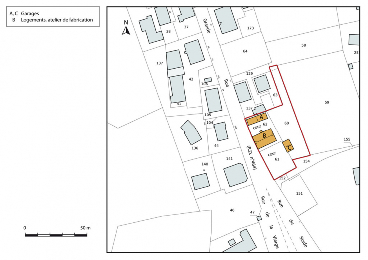 Plan-masse et de situation. Extrait du plan cadastral, 2015, section AE. © Région Bourgogne-Franche-Comté, Inventaire du patrimoine