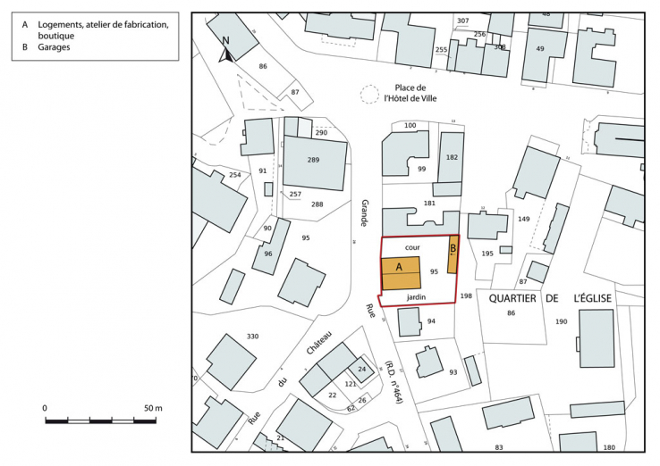 Plan-masse et de situation. Extrait du plan cadastral, 2015, section AE. © Région Bourgogne-Franche-Comté, Inventaire du patrimoine Plan-masse et de situation. Extrait du plan cadastral, 2015, section AE. © Région Bourgogne-Franche-Comté, Inventaire du patrimoine