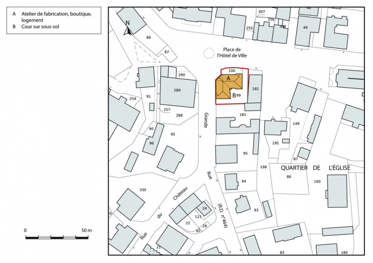 Plan-masse et de situation. Extrait du plan cadastral, 2015, section AE. © Région Bourgogne-Franche-Comté, Inventaire du patrimoine Plan-masse et de situation. Extrait du plan cadastral, 2015, section AE. © Région Bourgogne-Franche-Comté, Inventaire du patrimoine