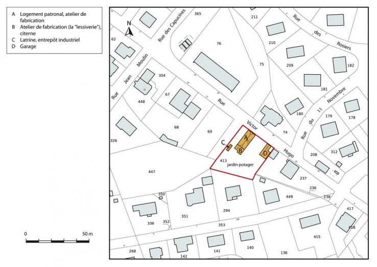 Plan-masse et de situation. Extrait du plan cadastral, 2015, section AB. © Région Bourgogne-Franche-Comté, Inventaire du patrimoine