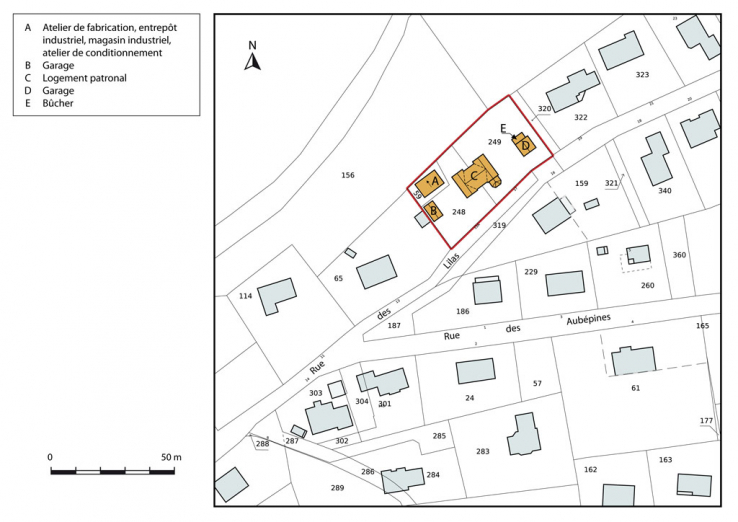 Plan-masse et de situation. Extrait du plan cadastral, 2015, section AC. © Région Bourgogne-Franche-Comté, Inventaire du patrimoine Plan-masse et de situation. Extrait du plan cadastral, 2015, section AC. © Région Bourgogne-Franche-Comté, Inventaire du patrimoine