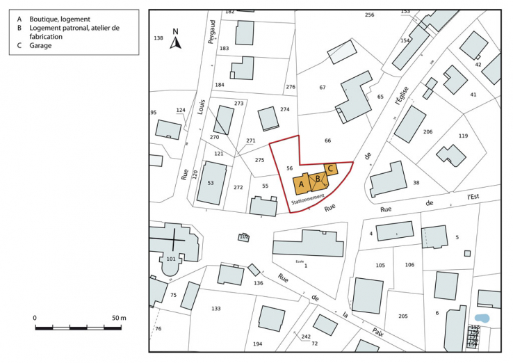 Plan-masse et de situation. Extrait du plan cadastral, 2015, section AC. © Région Bourgogne-Franche-Comté, Inventaire du patrimoine Plan-masse et de situation. Extrait du plan cadastral, 2015, section AC. © Région Bourgogne-Franche-Comté, Inventaire du patrimoine