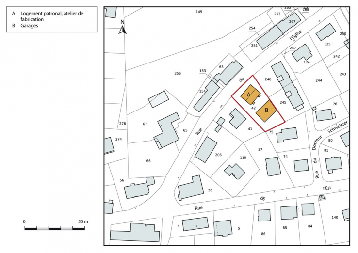 Plan-masse et de situation. Extrait du plan cadastral, 2015, section AD. © Région Bourgogne-Franche-Comté, Inventaire du patrimoine