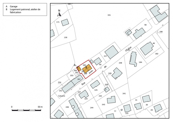 Plan-masse et de situation. Extrait du plan cadastral, 2015, section AD. © Région Bourgogne-Franche-Comté, Inventaire du patrimoine Plan-masse et de situation. Extrait du plan cadastral, 2015, section AD. © Région Bourgogne-Franche-Comté, Inventaire du patrimoine
