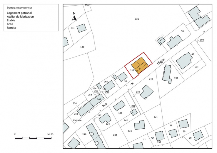 Plan-masse et de situation. Extrait du plan cadastral, 2015, section AD. © Région Bourgogne-Franche-Comté, Inventaire du patrimoine Plan-masse et de situation. Extrait du plan cadastral, 2015, section AD. © Région Bourgogne-Franche-Comté, Inventaire du patrimoine