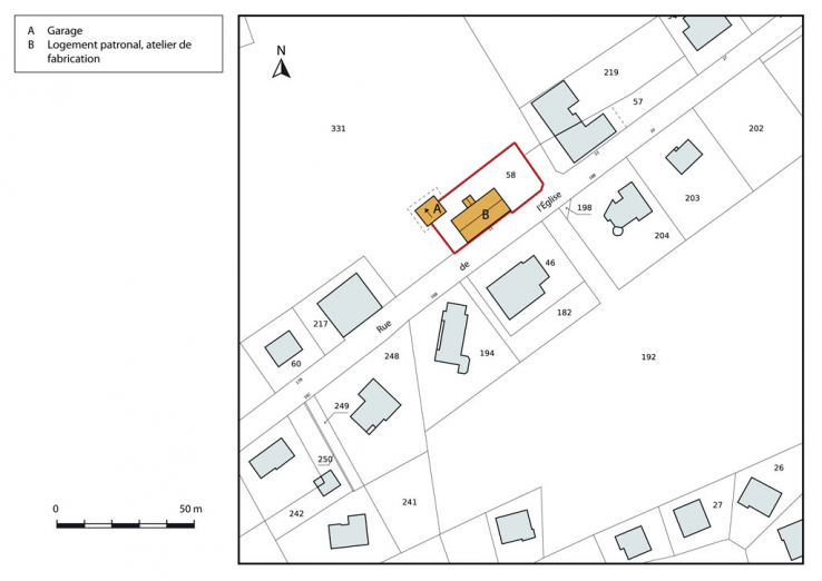 Plan-masse et de situation. Extrait du plan cadastral, 2015, section AD. © Région Bourgogne-Franche-Comté, Inventaire du patrimoine Plan-masse et de situation. Extrait du plan cadastral, 2015, section AD. © Région Bourgogne-Franche-Comté, Inventaire du patrimoine