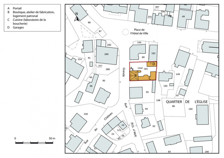 Plan-masse et de situation. Extrait du plan cadastral, 2015, section AE. © Région Bourgogne-Franche-Comté, Inventaire du patrimoine Plan-masse et de situation. Extrait du plan cadastral, 2015, section AE. © Région Bourgogne-Franche-Comté, Inventaire du patrimoine