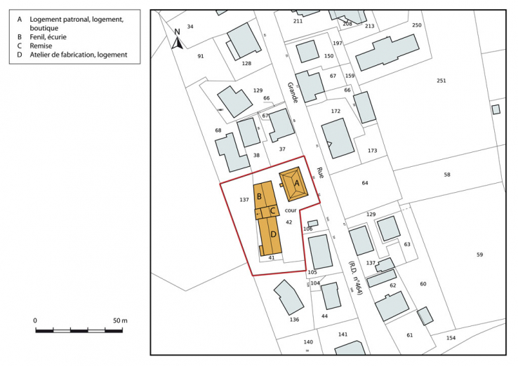 Plan-masse et de situation. Extrait du plan cadastral, 2015, section AH. © Région Bourgogne-Franche-Comté, Inventaire du patrimoine