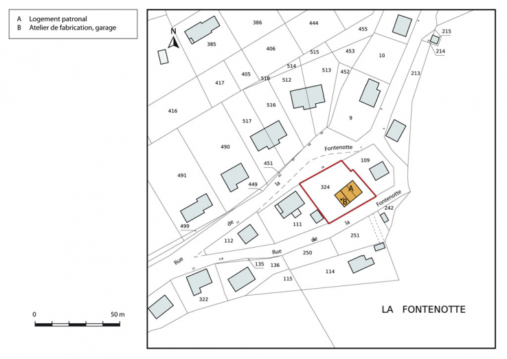 Plan-masse et de situation. Extrait du plan cadastral, 2015, section AI. © Région Bourgogne-Franche-Comté, Inventaire du patrimoine