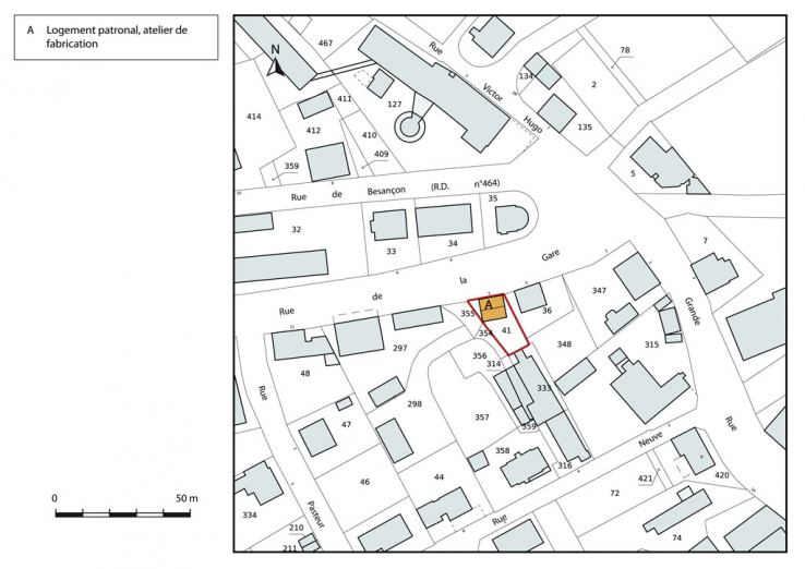 Plan-masse et de situation. Extrait du plan cadastral, 2015, section AI. © Région Bourgogne-Franche-Comté, Inventaire du patrimoine Plan-masse et de situation. Extrait du plan cadastral, 2015, section AI. © Région Bourgogne-Franche-Comté, Inventaire du patrimoine