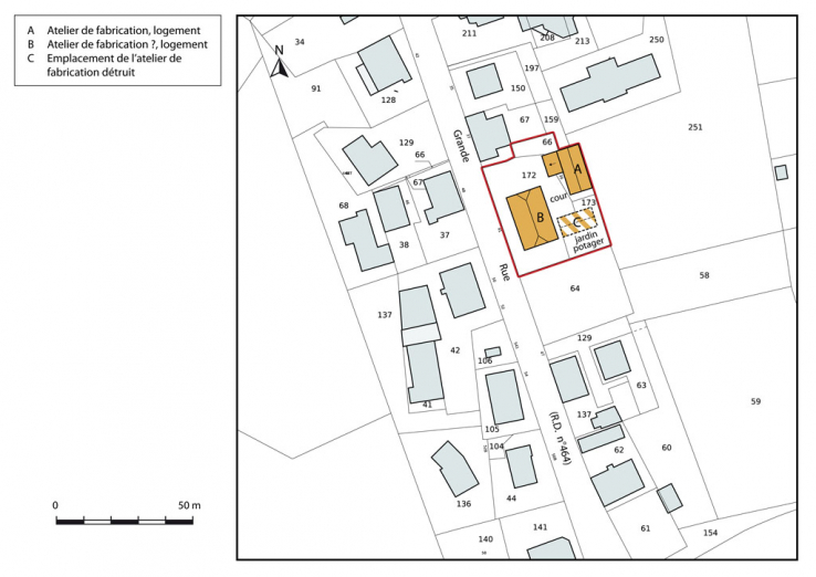 Plan-masse et de situation. Extrait du plan cadastral, 2015, section AE. © Région Bourgogne-Franche-Comté, Inventaire du patrimoine Plan-masse et de situation. Extrait du plan cadastral, 2015, section AE. © Région Bourgogne-Franche-Comté, Inventaire du patrimoine