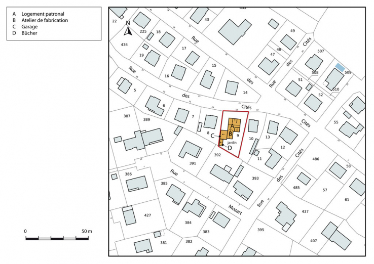 Plan-masse et de situation. Extrait du plan cadastral, 2015, section AB. © Région Bourgogne-Franche-Comté, Inventaire du patrimoine