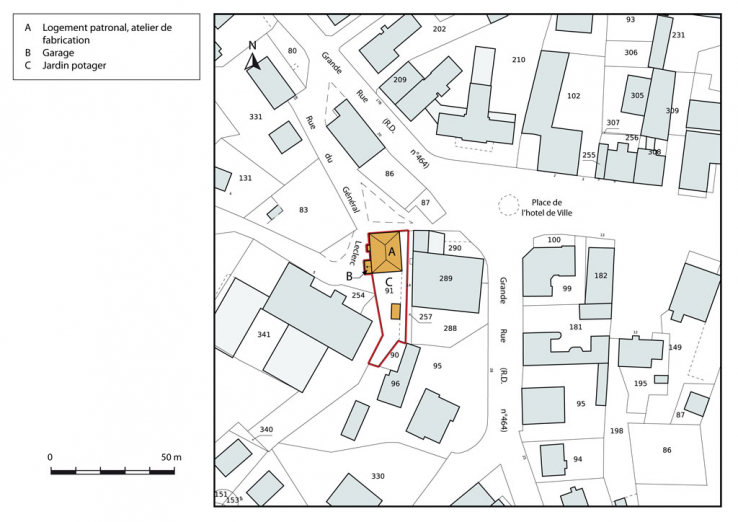Plan-masse et de situation. Extrait du plan cadastral, 2015, section AI. © Région Bourgogne-Franche-Comté, Inventaire du patrimoine