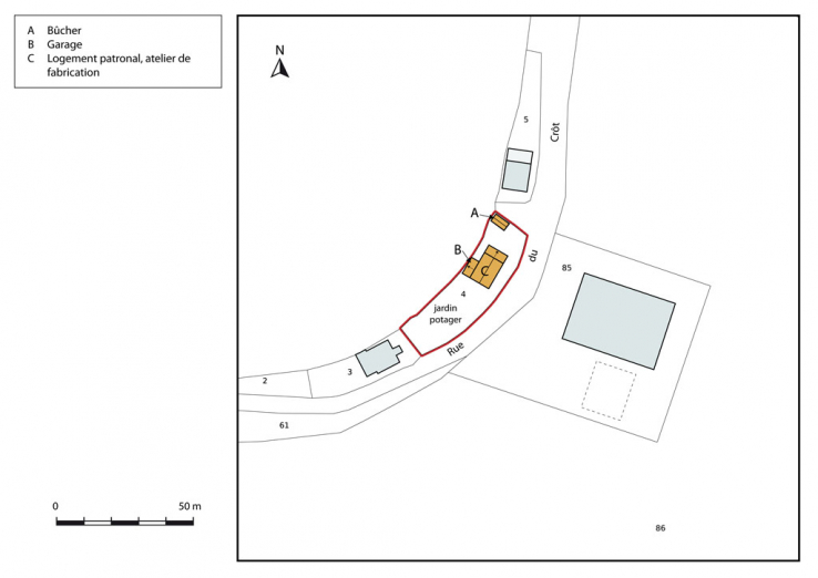 Plan-masse et de situation. Extrait du plan cadastral, 2015, section AH. © Région Bourgogne-Franche-Comté, Inventaire du patrimoine Plan-masse et de situation. Extrait du plan cadastral, 2015, section AH. © Région Bourgogne-Franche-Comté, Inventaire du patrimoine