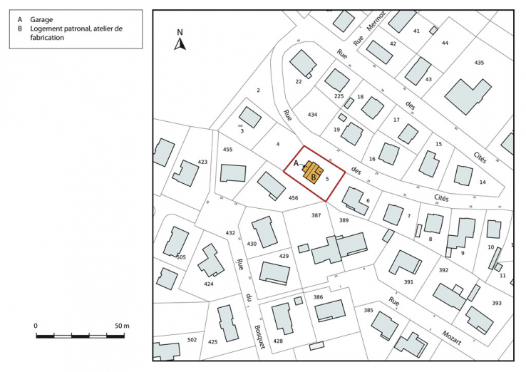 Plan-masse et de situation. Extrait du plan cadastral, 2015, section AB. © Région Bourgogne-Franche-Comté, Inventaire du patrimoine