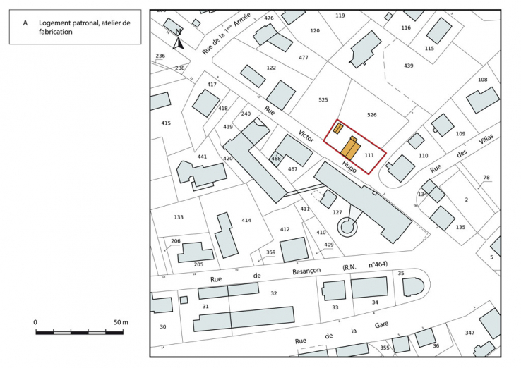 Plan-masse et de situation. Extrait du plan cadastral, 2015, section AB. © Région Bourgogne-Franche-Comté, Inventaire du patrimoine