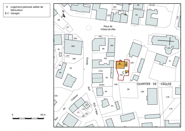 Plan-masse et de situation. Extrait du plan cadastral, 2015, section AE. © Région Bourgogne-Franche-Comté, Inventaire du patrimoine Plan-masse et de situation. Extrait du plan cadastral, 2015, section AE. © Région Bourgogne-Franche-Comté, Inventaire du patrimoine