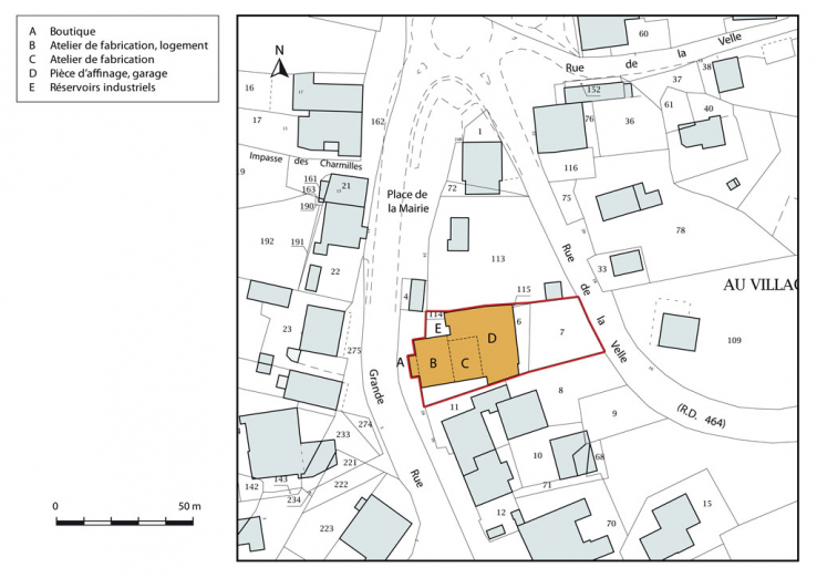 Plan-masse et de situation. Extrait du plan cadastral, 2015, section AC. © Région Bourgogne-Franche-Comté, Inventaire du patrimoine Plan-masse et de situation. Extrait du plan cadastral, 2015, section AC. © Région Bourgogne-Franche-Comté, Inventaire du patrimoine
