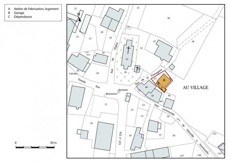 Plan-masse et de situation. Extrait du plan cadastral, 2015, section AB. © Région Bourgogne-Franche-Comté, Inventaire du patrimoine