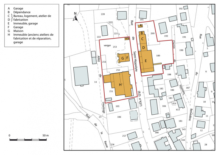 Plan-masse et de situation. Extrait du plan cadastral, 2015, section AB. © Région Bourgogne-Franche-Comté, Inventaire du patrimoine Plan-masse et de situation. Extrait du plan cadastral, 2015, section AB. © Région Bourgogne-Franche-Comté, Inventaire du patrimoine