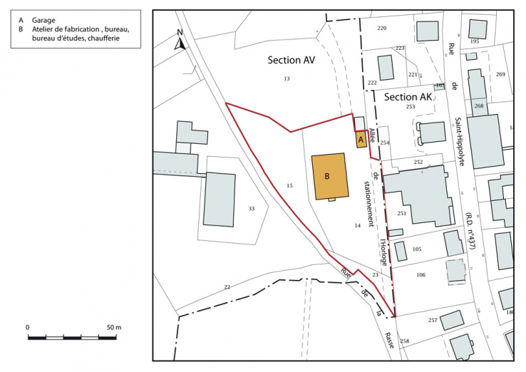 Plan-masse et de situation. Extrait du plan cadastral, 2015, section AK. © Région Bourgogne-Franche-Comté, Inventaire du patrimoine