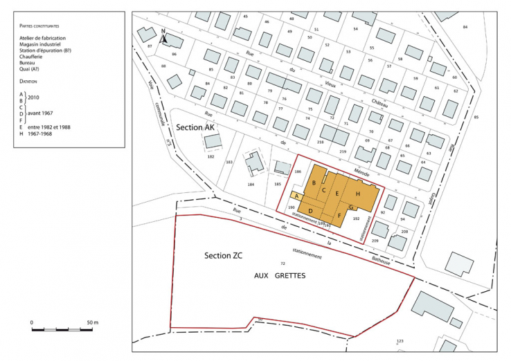 Plan-masse et de situation. Extrait du plan cadastral, 2015, section AK. © Région Bourgogne-Franche-Comté, Inventaire du patrimoine Plan-masse et de situation. Extrait du plan cadastral, 2015, section AK. © Région Bourgogne-Franche-Comté, Inventaire du patrimoine