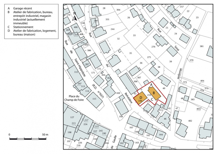 Plan-masse et de situation. Extrait du plan cadastral, 2015, section AB. © Région Bourgogne-Franche-Comté, Inventaire du patrimoine Plan-masse et de situation. Extrait du plan cadastral, 2015, section AB. © Région Bourgogne-Franche-Comté, Inventaire du patrimoine