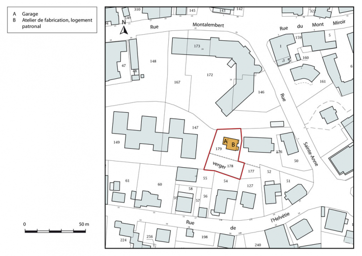 Plan-masse et de situation. Extrait du plan cadastral, 2015, section AI. © Région Bourgogne-Franche-Comté, Inventaire du patrimoine Plan-masse et de situation. Extrait du plan cadastral, 2015, section AI. © Région Bourgogne-Franche-Comté, Inventaire du patrimoine