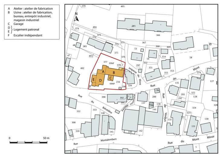 Plan-masse et de situation. Extrait du plan cadastral, 2015, section AB. © Région Bourgogne-Franche-Comté, Inventaire du patrimoine Plan-masse et de situation. Extrait du plan cadastral, 2015, section AB. © Région Bourgogne-Franche-Comté, Inventaire du patrimoine