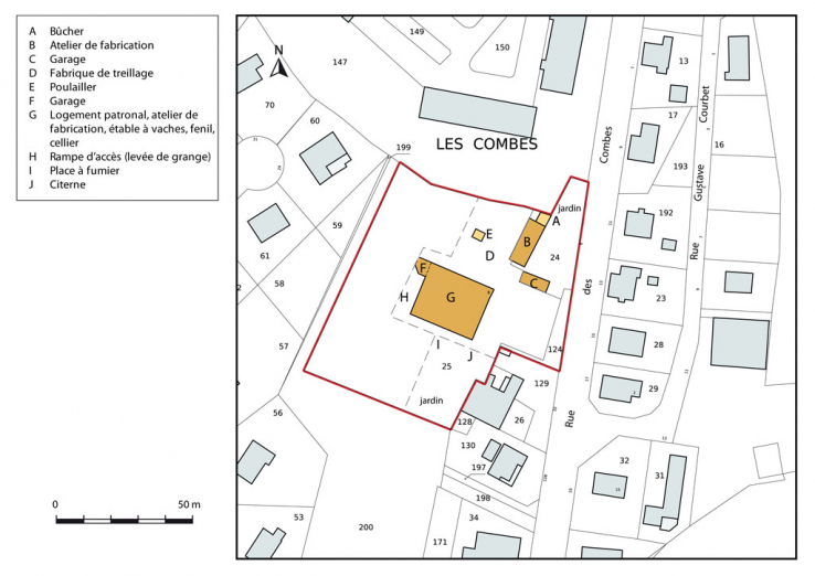 Plan-masse et de situation. Extrait du plan cadastral, 2015, section AD. © Région Bourgogne-Franche-Comté, Inventaire du patrimoine