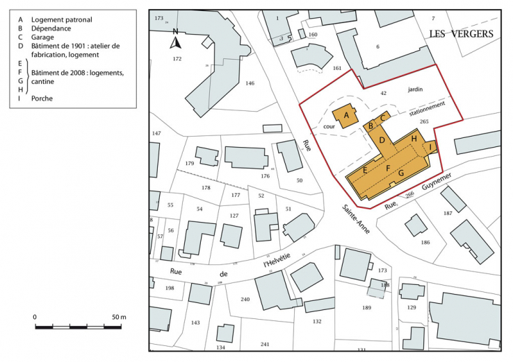 Plan-masse et de situation. Extrait du plan cadastral, 2015, section AC. © Région Bourgogne-Franche-Comté, Inventaire du patrimoine Plan-masse et de situation. Extrait du plan cadastral, 2015, section AC. © Région Bourgogne-Franche-Comté, Inventaire du patrimoine