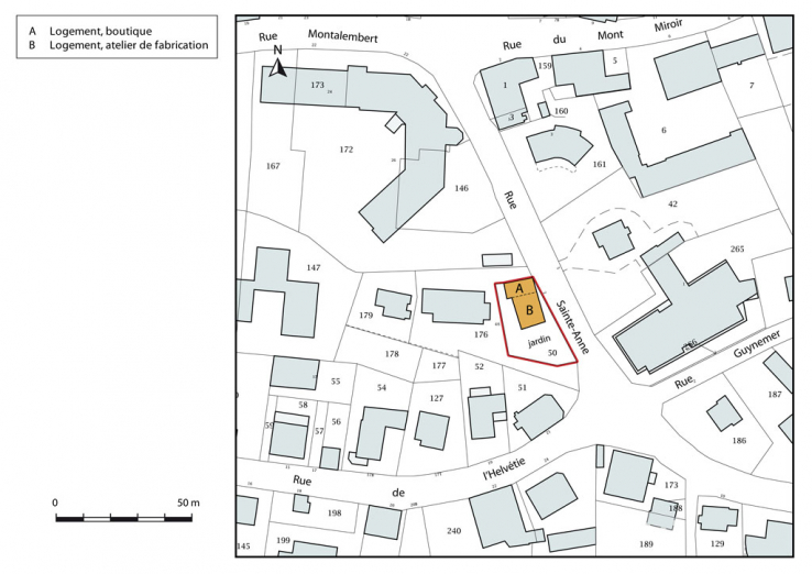 Plan-masse et de situation. Extrait du plan cadastral, 2015, section AI. © Région Bourgogne-Franche-Comté, Inventaire du patrimoine