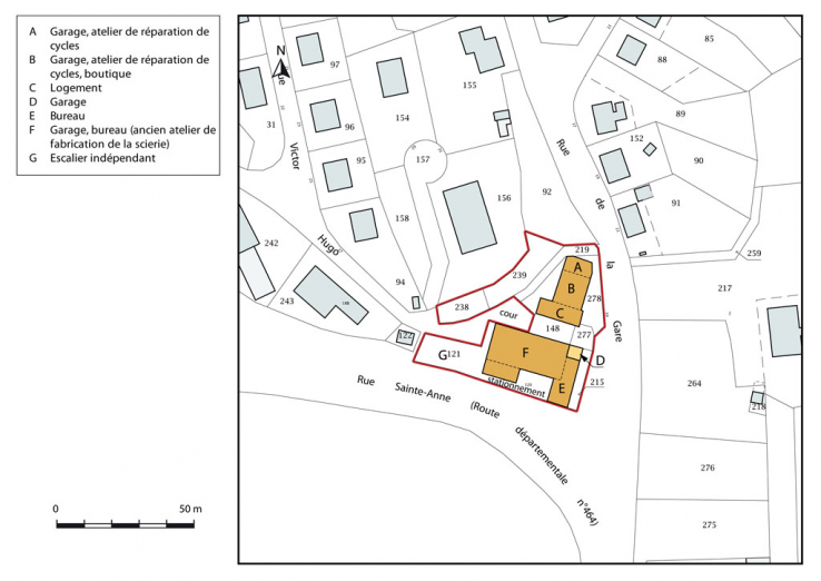 Plan-masse et de situation. Extrait du plan cadastral, 2015, section AC. © Région Bourgogne-Franche-Comté, Inventaire du patrimoine