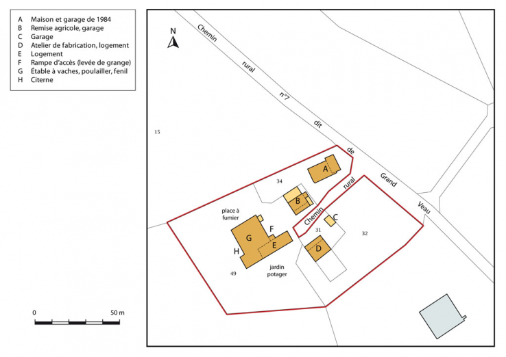 Plan-masse et de situation. Extrait du plan cadastral, 2015, section ZE. © Région Bourgogne-Franche-Comté, Inventaire du patrimoine