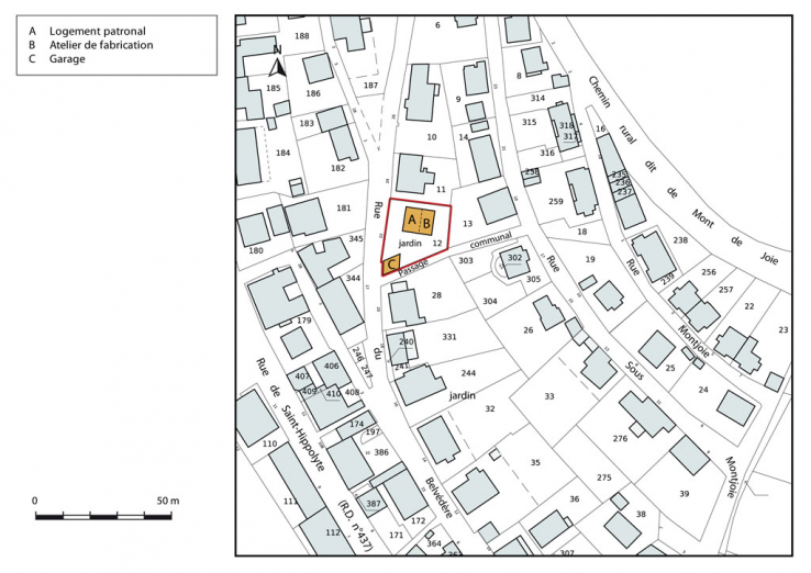 Plan-masse et de situation. Extrait du plan cadastral, 2015, section AB. © Région Bourgogne-Franche-Comté, Inventaire du patrimoine