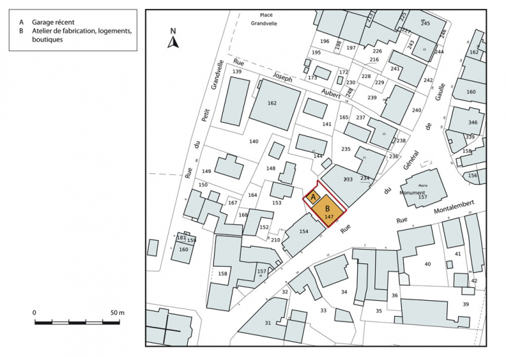 Plan-masse et de situation. Extrait du plan cadastral, 2015, section AK. © Région Bourgogne-Franche-Comté, Inventaire du patrimoine Plan-masse et de situation. Extrait du plan cadastral, 2015, section AK. © Région Bourgogne-Franche-Comté, Inventaire du patrimoine