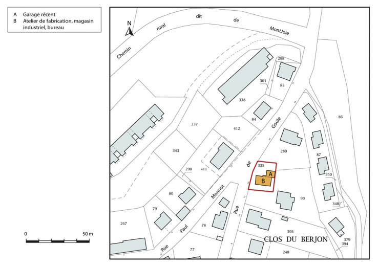 Plan-masse et de situation. Extrait du plan cadastral, 2015, section AB. © Région Bourgogne-Franche-Comté, Inventaire du patrimoine