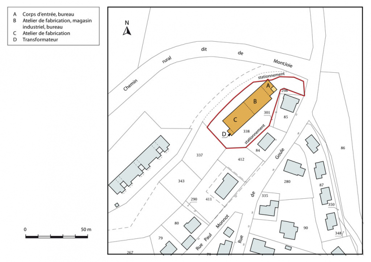 Plan-masse et de situation. Extrait du plan cadastral, 2015, section AB. © Région Bourgogne-Franche-Comté, Inventaire du patrimoine