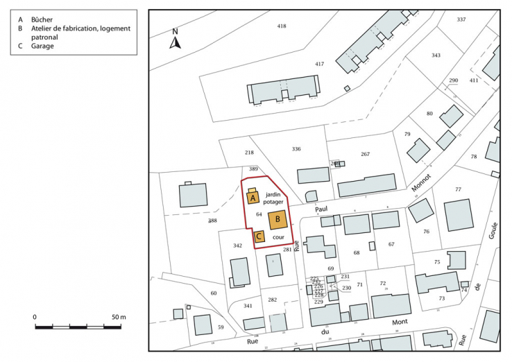 Plan-masse et de situation. Extrait du plan cadastral, 2015, section AB. © Région Bourgogne-Franche-Comté, Inventaire du patrimoine