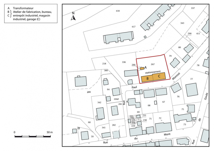 Plan-masse et de situation. Extrait du plan cadastral, 2015, section AB. © Région Bourgogne-Franche-Comté, Inventaire du patrimoine