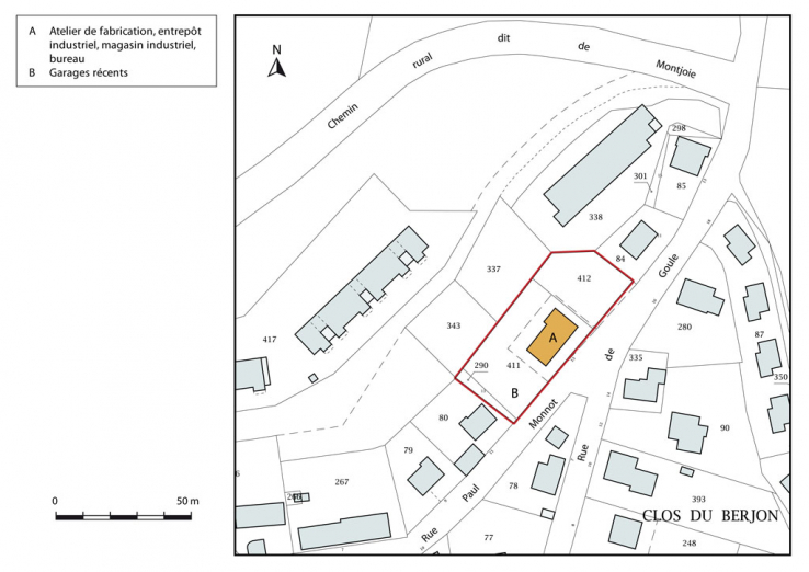 Plan-masse et de situation. Extrait du plan cadastral, 2015, section AB. © Région Bourgogne-Franche-Comté, Inventaire du patrimoine