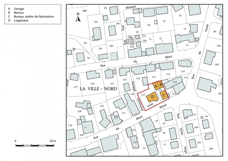 Plan-masse et de situation. Extrait du plan cadastral, 2015, section AB. © Région Bourgogne-Franche-Comté, Inventaire du patrimoine