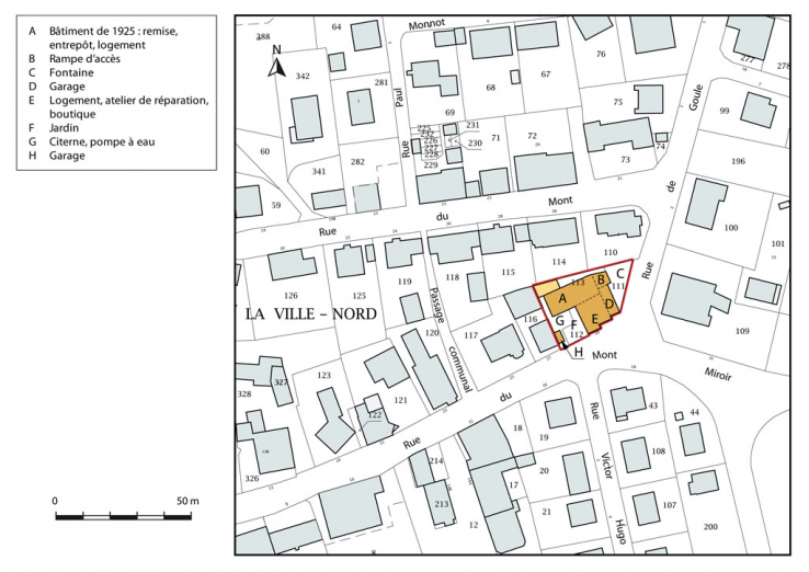 Plan-masse et de situation. Extrait du plan cadastral, 2015, section AB. © Région Bourgogne-Franche-Comté, Inventaire du patrimoine