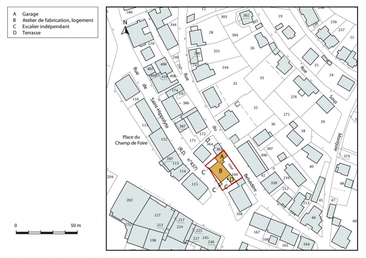 Plan-masse et de situation. Extrait du plan cadastral, 2015, section AB. © Région Bourgogne-Franche-Comté, Inventaire du patrimoine