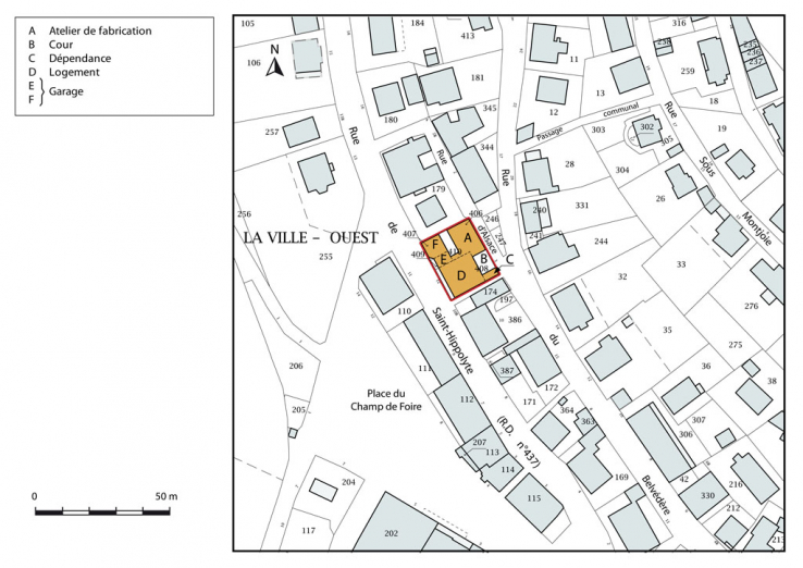 Plan-masse et de situation. Extrait du plan cadastral, 2015, section AB. © Région Bourgogne-Franche-Comté, Inventaire du patrimoine