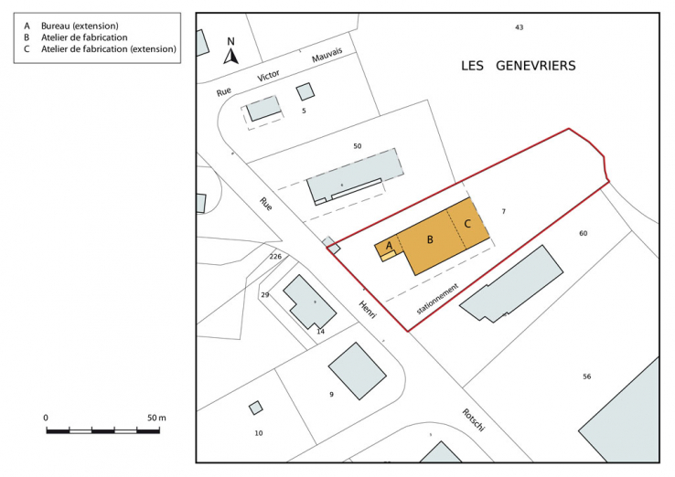 Plan-masse et de situation. Extrait du plan cadastral, 2015, section AM. © Région Bourgogne-Franche-Comté, Inventaire du patrimoine