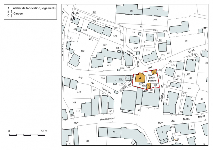 Plan-masse et de situation. Extrait du plan cadastral, 2015, section AB. © Région Bourgogne-Franche-Comté, Inventaire du patrimoine