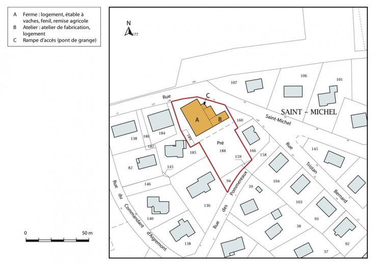 Plan-masse et de situation. Extrait du plan cadastral, 2015, section AD. © Région Bourgogne-Franche-Comté, Inventaire du patrimoine Plan-masse et de situation. Extrait du plan cadastral, 2015, section AD. © Région Bourgogne-Franche-Comté, Inventaire du patrimoine